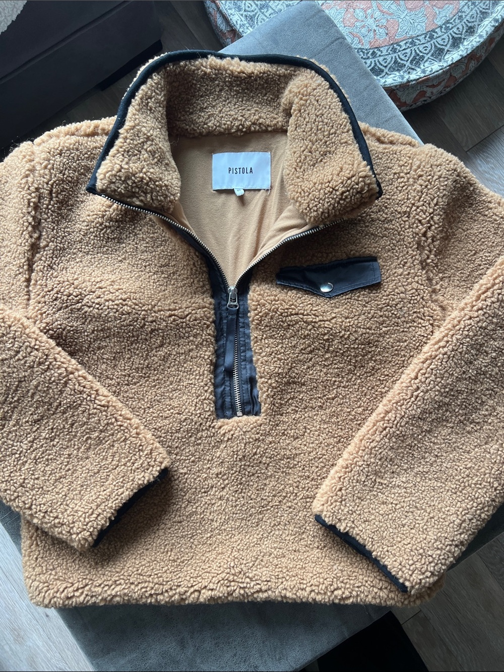 NEW WMNS. Pistola Camel Sherpa Half-Zip Pullover with Black Trim & pocket. XS